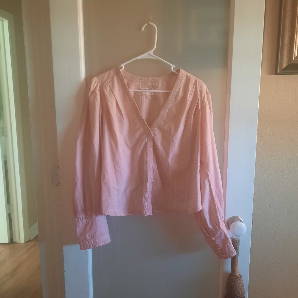 We the Free Pink with White stripe crop long sleeve top - M